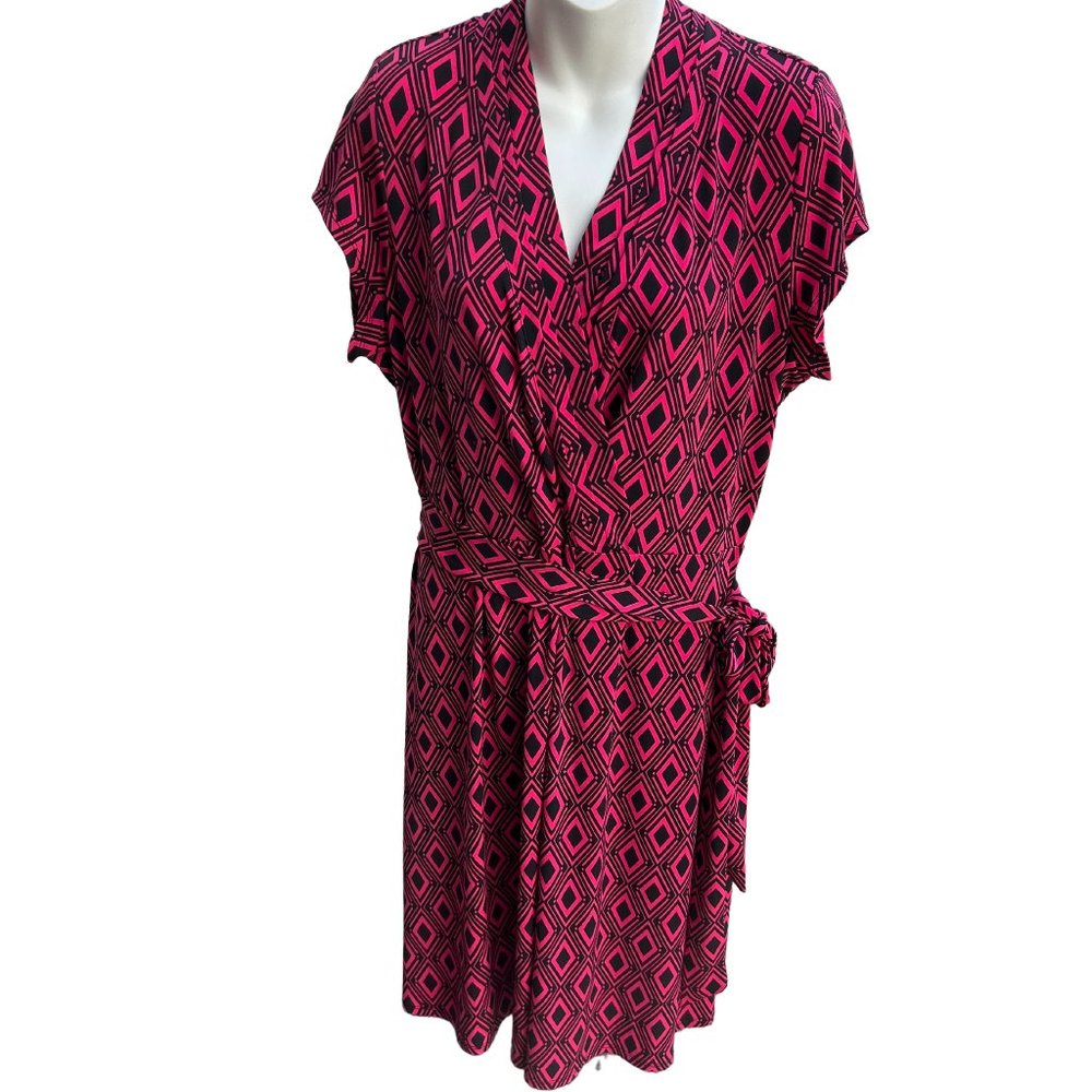 Liz Claiborne Cap Sleeve V-Neck Fit & Flare Wrap Dress Red & Black Size XL